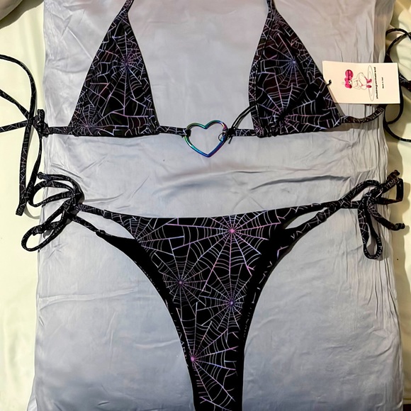 NWT spiderweb bikini blue size medium exotic dance pool beach - Picture 2 of 4